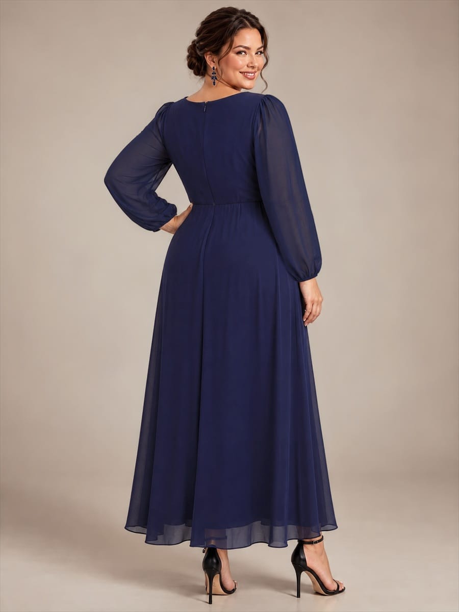 Chiffon Maxi Length V-neckline dress for the mother of the bride #color_Navy Blue
