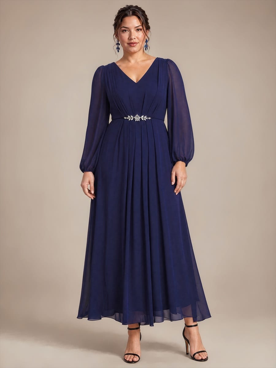 Chiffon Maxi Length V-neckline dress for the mother of the bride #color_Navy Blue