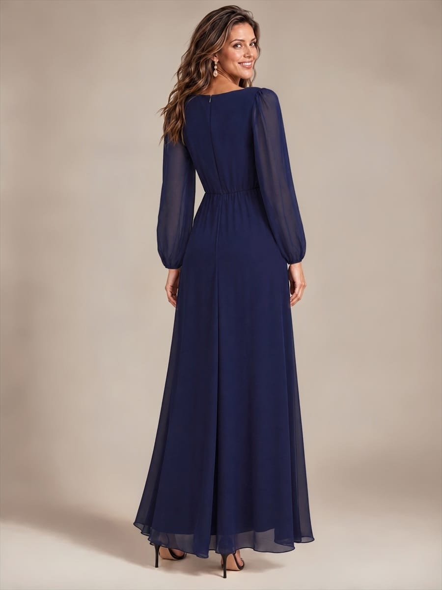 Chiffon Maxi Length V-neckline dress for the mother of the bride #color_Navy Blue