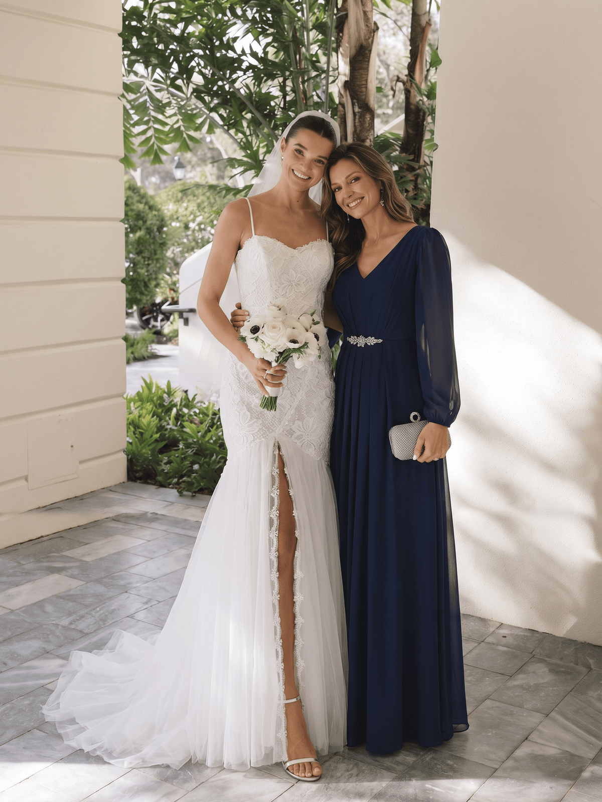 Chiffon Maxi Length V-neckline dress for the mother of the bride #color_Navy Blue