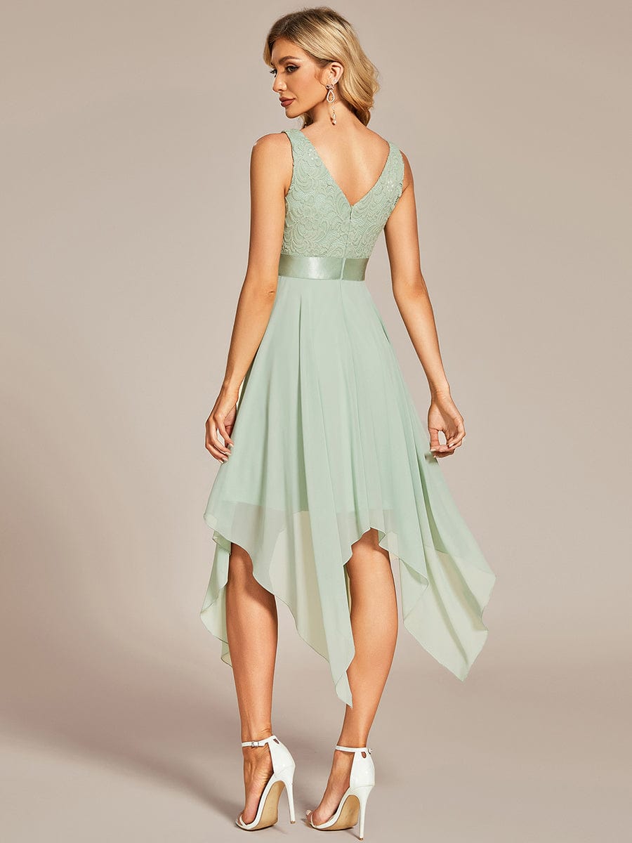 Stunning V Neck Lace Chiffon Bridesmaid Dress #color_Mint Green