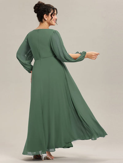 Stylish Chiffon Plus Size Evening Dresses with Long Lantern Sleeves #color_Eucalyptus Green