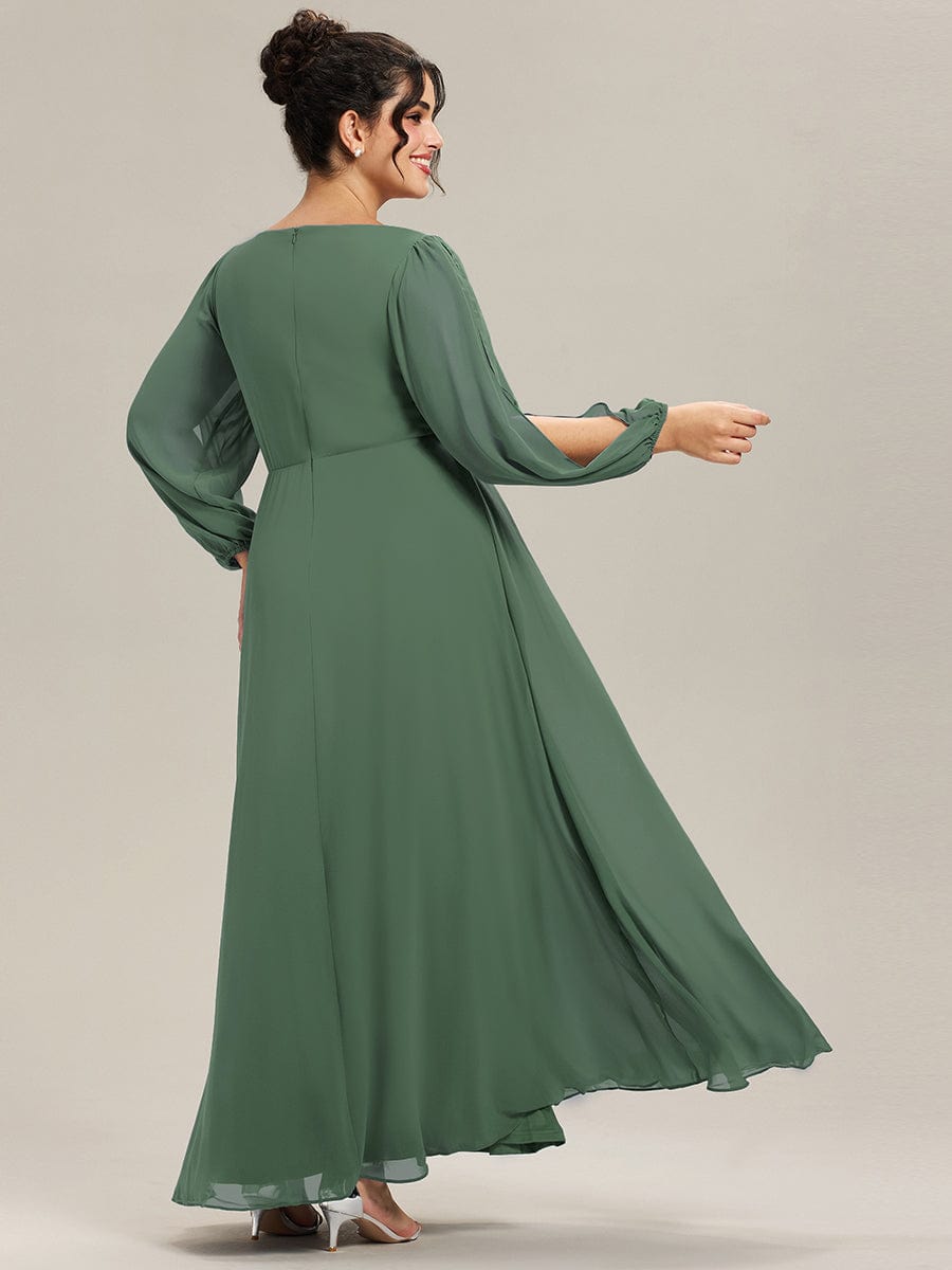 Stylish Chiffon Plus Size Evening Dresses with Long Lantern Sleeves #color_Eucalyptus Green