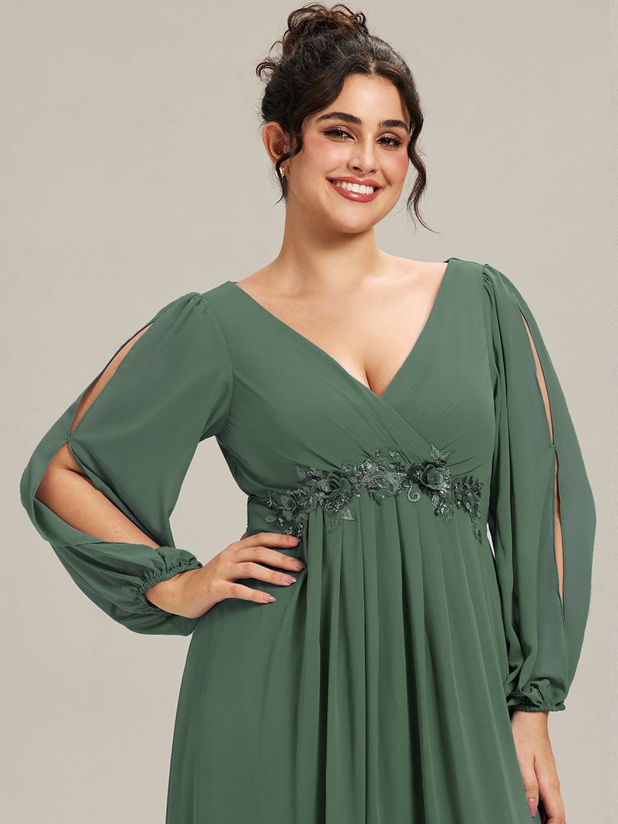 Stylish Chiffon Plus Size Evening Dresses with Long Lantern Sleeves #color_Eucalyptus Green