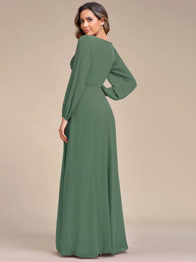 Stylish Chiffon Plus Size Evening Dresses with Long Lantern Sleeves #color_Eucalyptus Green