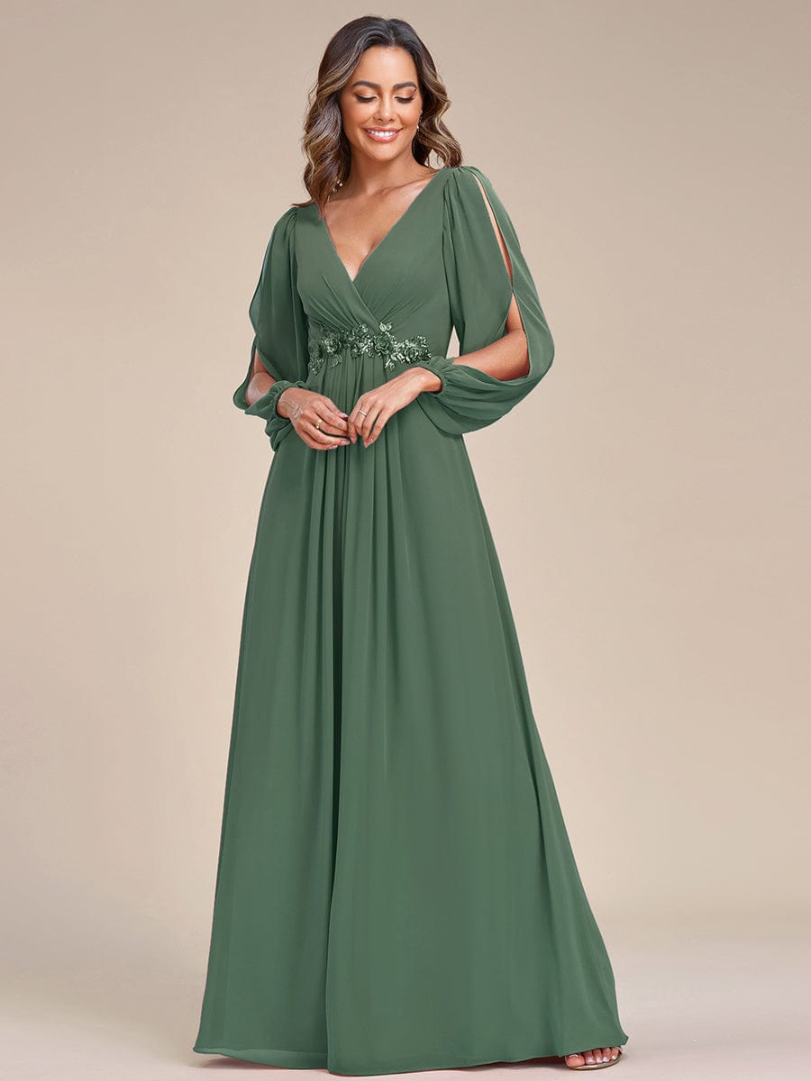 Stylish Chiffon Plus Size Evening Dresses with Long Lantern Sleeves #color_Eucalyptus Green