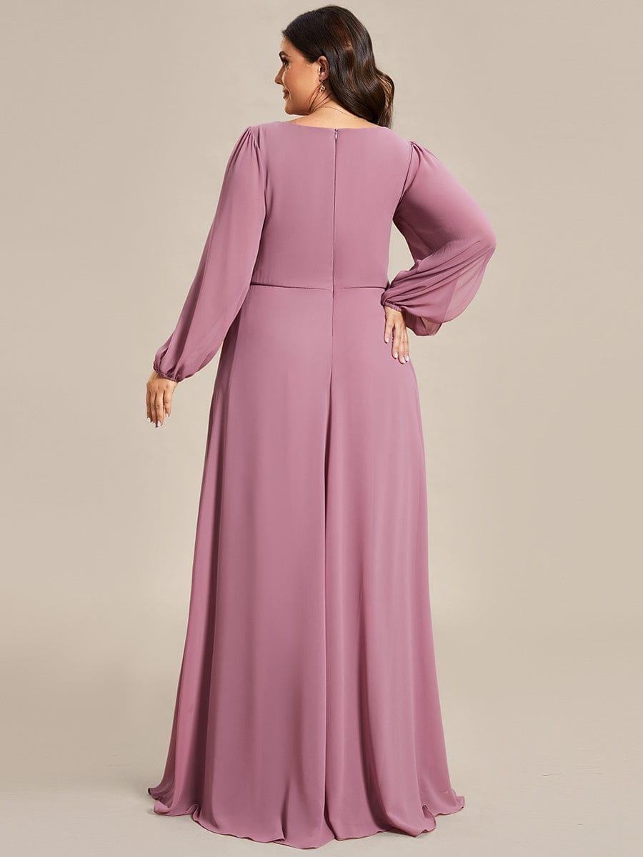 Lantern Long Slit Sleeve Deep V Applique Maxi Evening Dress #color_Purple Orchid