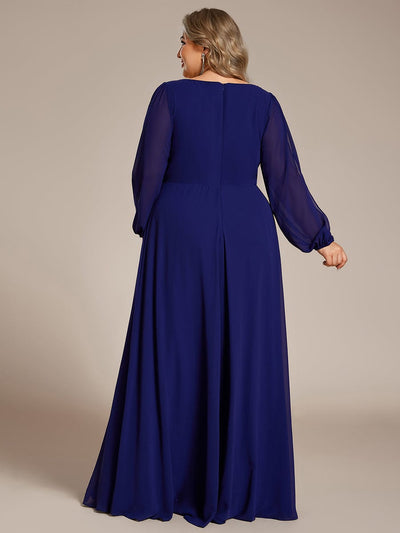 Stylish Chiffon Plus Size Evening Dresses with Long Lantern Sleeves #color_Royal Blue