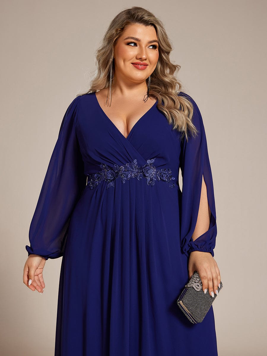 Stylish Chiffon Plus Size Evening Dresses with Long Lantern Sleeves #color_Royal Blue