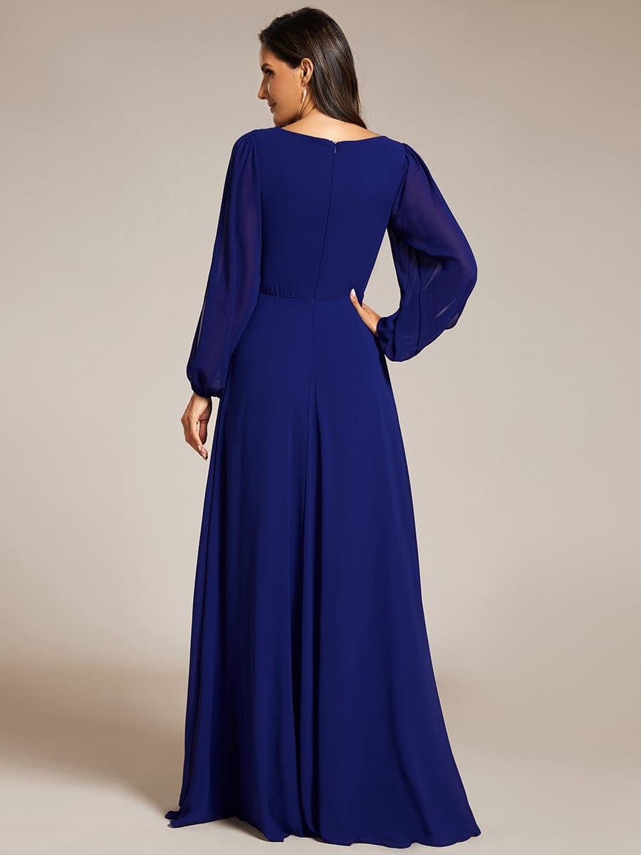 Stylish Chiffon Plus Size Evening Dresses with Long Lantern Sleeves #color_Royal Blue