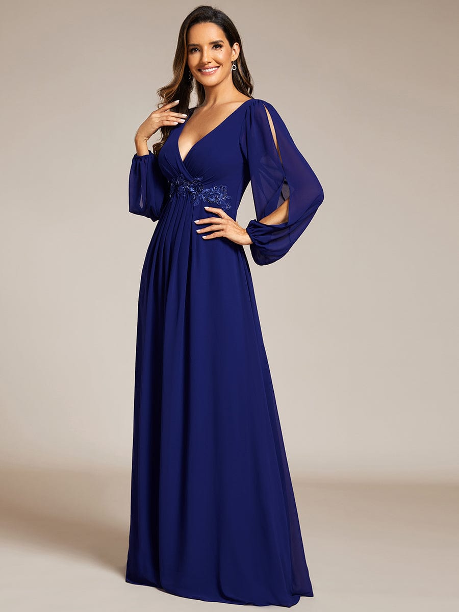 Stylish Chiffon Plus Size Evening Dresses with Long Lantern Sleeves #color_Royal Blue