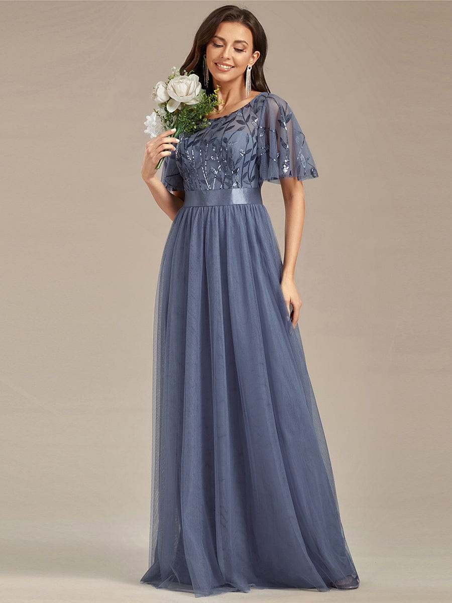 Dusty Blue Bridesmaid Gowns #style_EP00904DN
