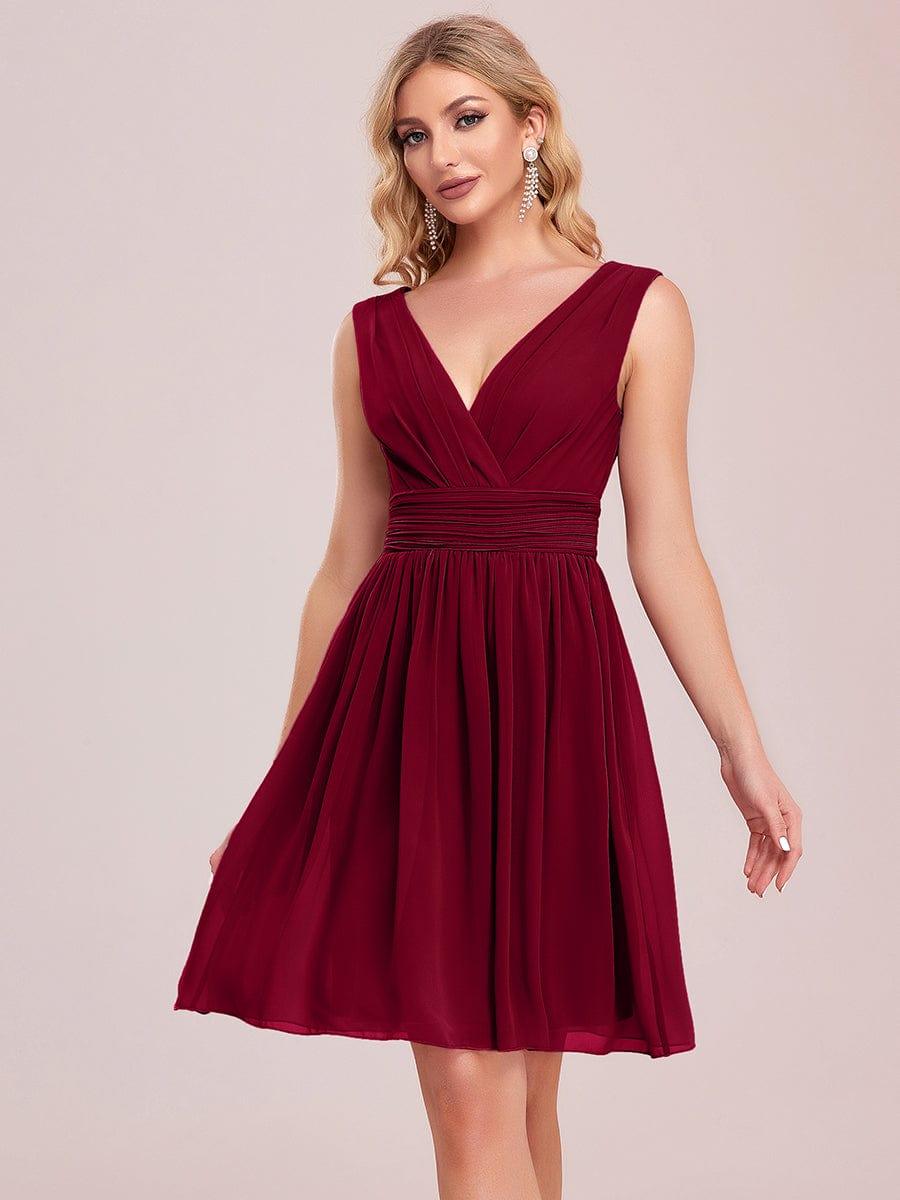 Knee-Length Chiffon Bridesmaid Dresses for Women with V-Neck #color_Burgundy