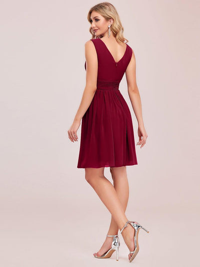 Knee-Length Chiffon Bridesmaid Dresses for Women with V-Neck #color_Burgundy