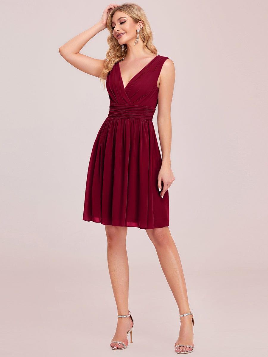 Knee-Length Chiffon Bridesmaid Dresses for Women with V-Neck #color_Burgundy