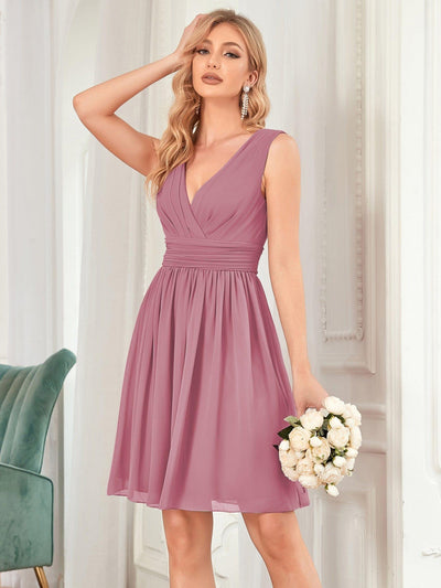 Knee-Length Chiffon Bridesmaid Dresses for Women with V-Neck #color_Purple Orchid