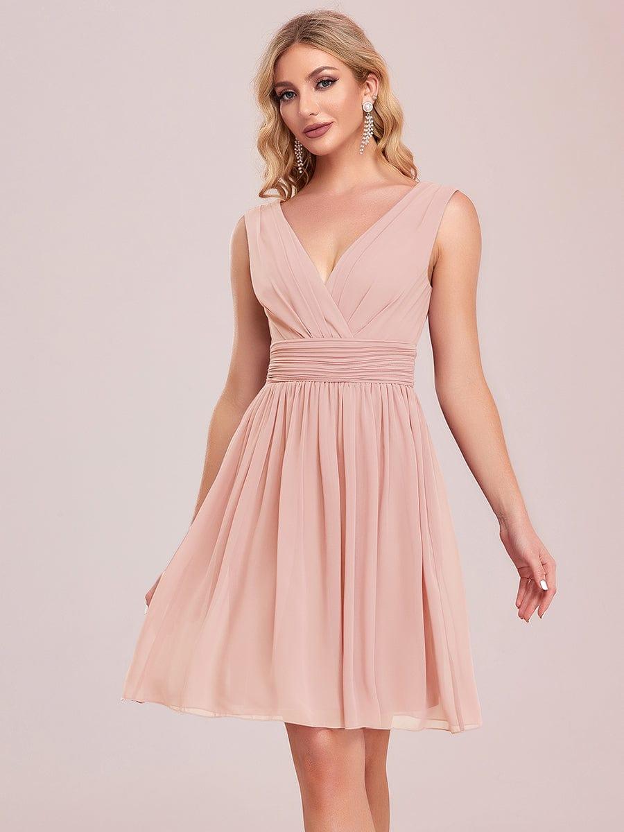 Knee-Length Chiffon Bridesmaid Dresses for Women with V-Neck #color_Pink