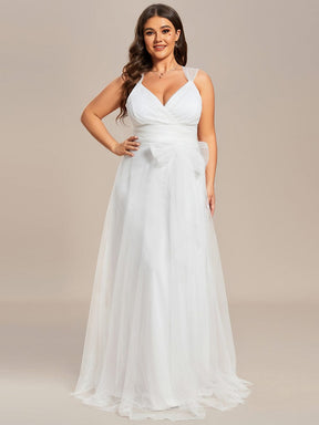 Plus Size Maxi Long Double V Neck Tulle Bridesmaid Dresses