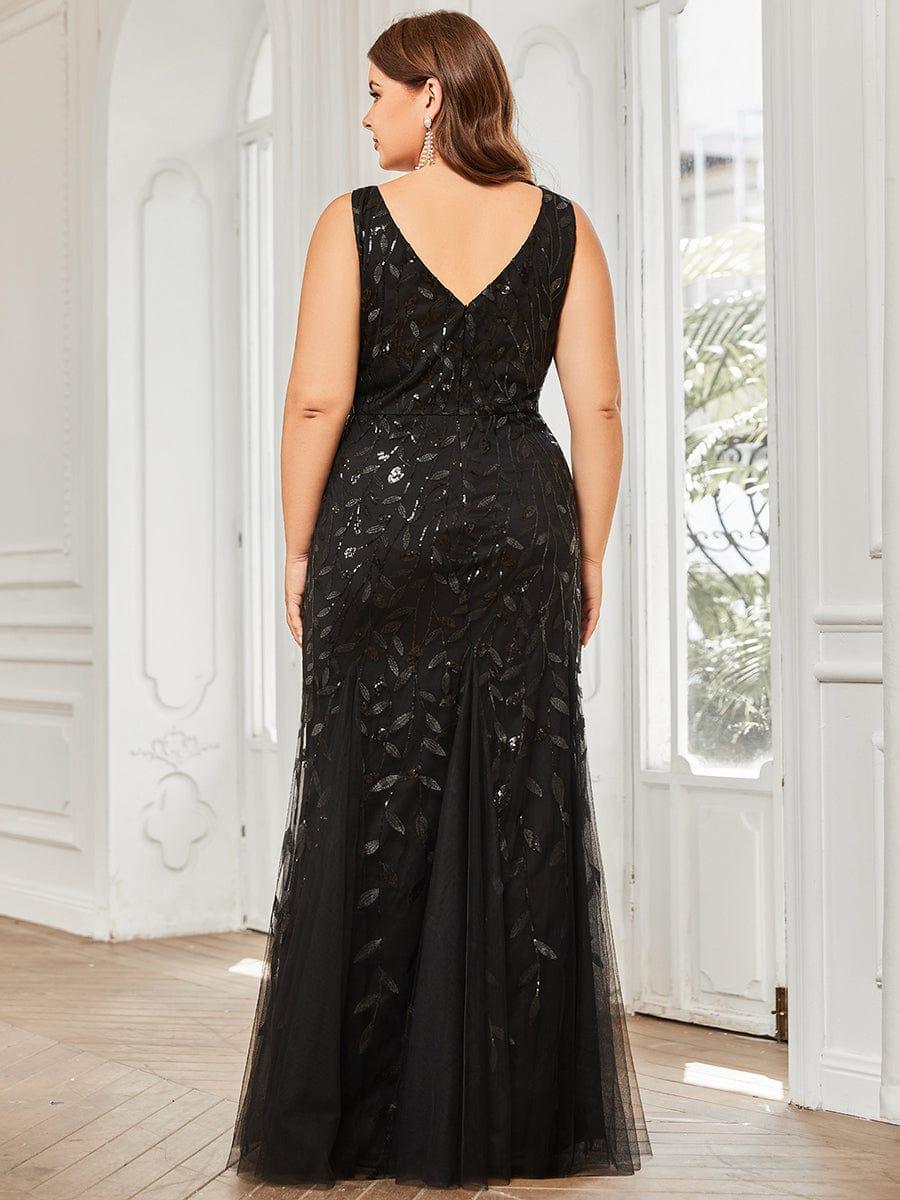Women's Double V-Neck Fishtail Seuqin Wedding Guest Dress #color_Black