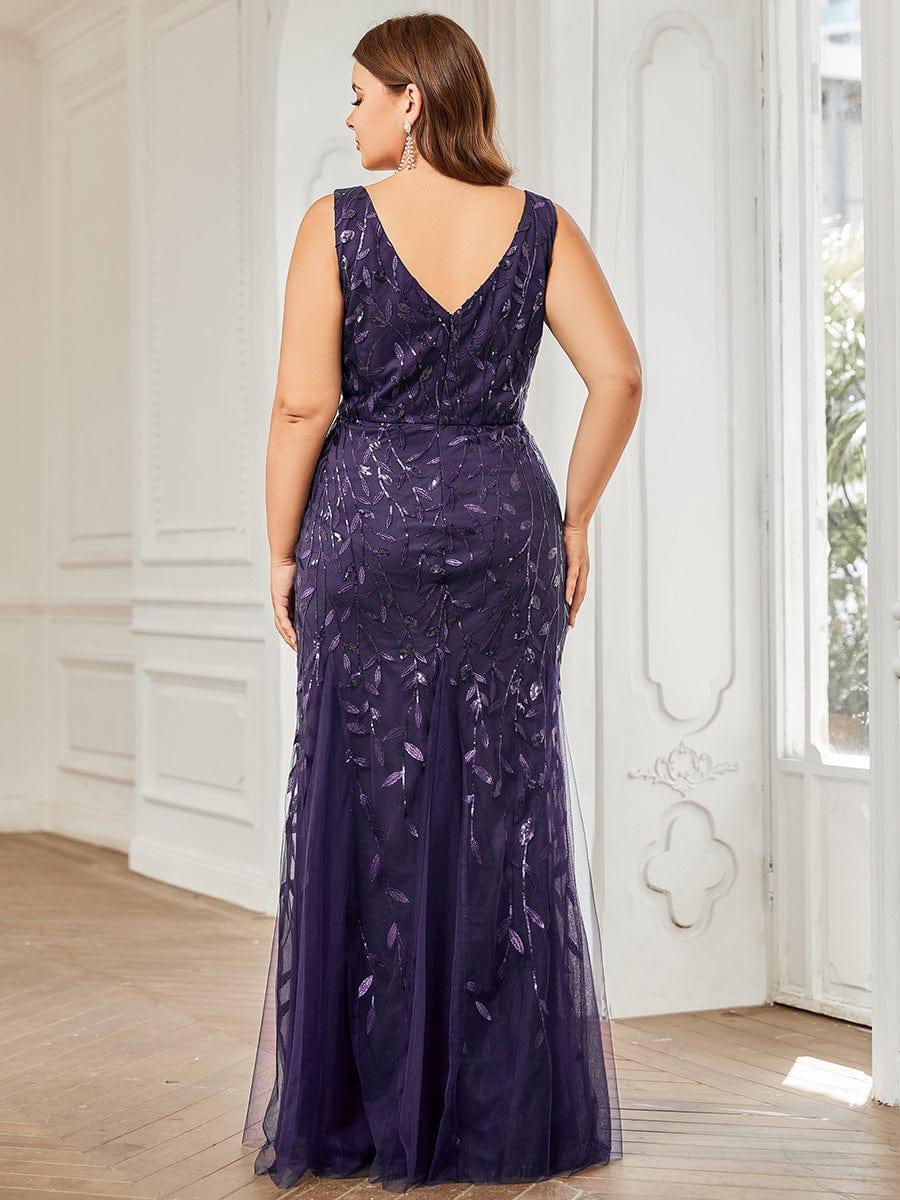 Women's Double V-Neck Fishtail Seuqin Wedding Guest Dress #color_Dark Purple