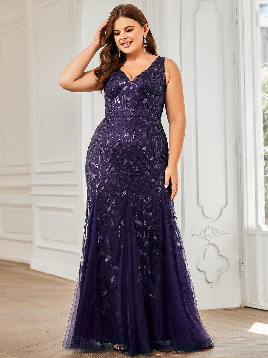 Women's Double V-Neck Fishtail Seuqin Wedding Guest Dress #color_Dark Purple