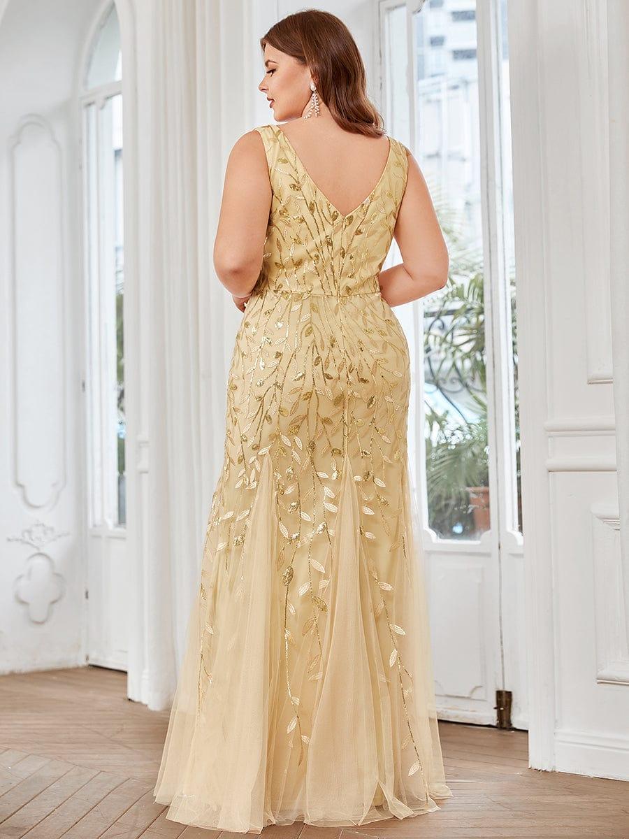 Women's Double V-Neck Fishtail Seuqin Wedding Guest Dress #color_Gold
