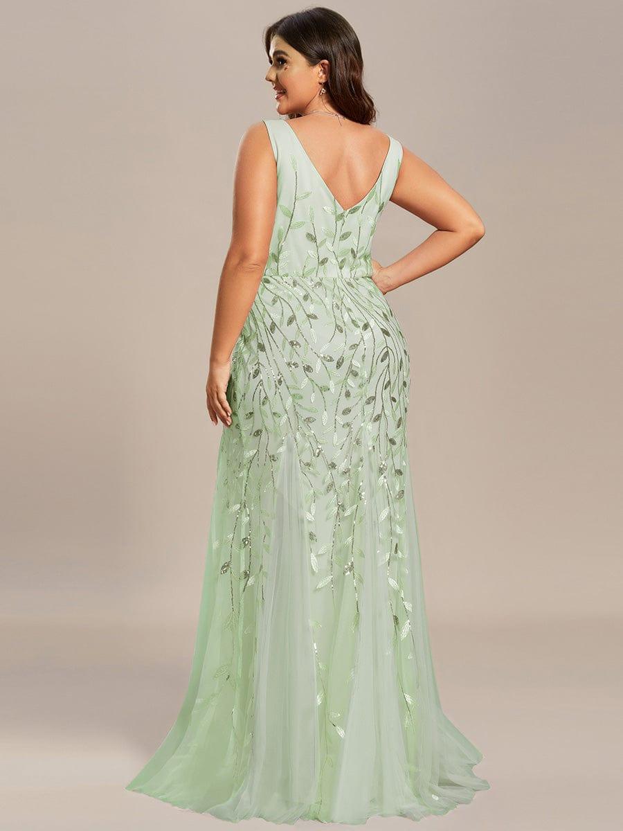 Women's Double V-Neck Fishtail Seuqin Wedding Guest Dress #color_Mint Green