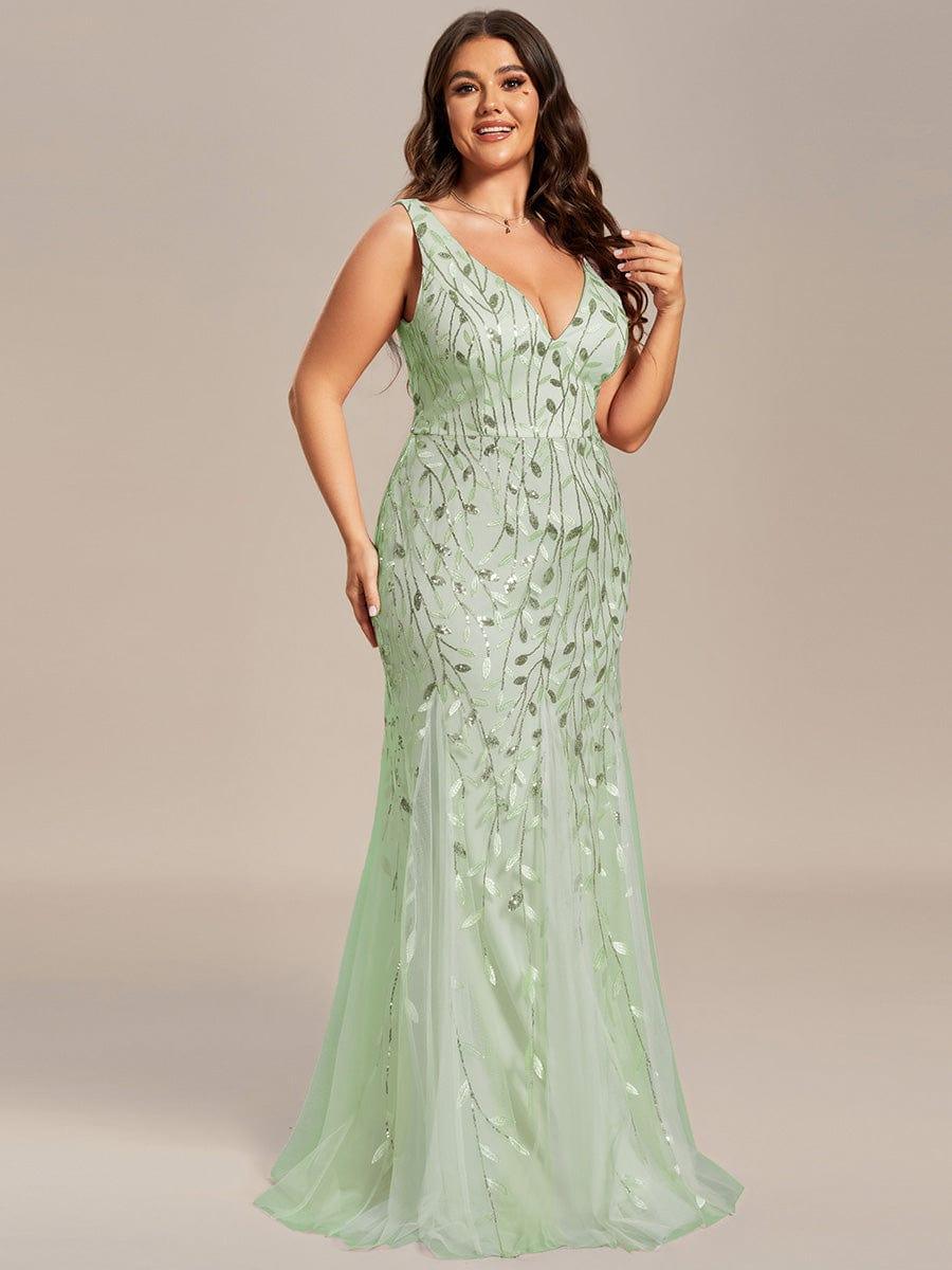 Women's Double V-Neck Fishtail Seuqin Wedding Guest Dress #color_Mint Green