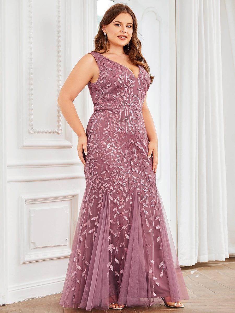 Plus Size Women's V-Neck Fishtail Seuqin Evening Dress #color_Purple Orchid