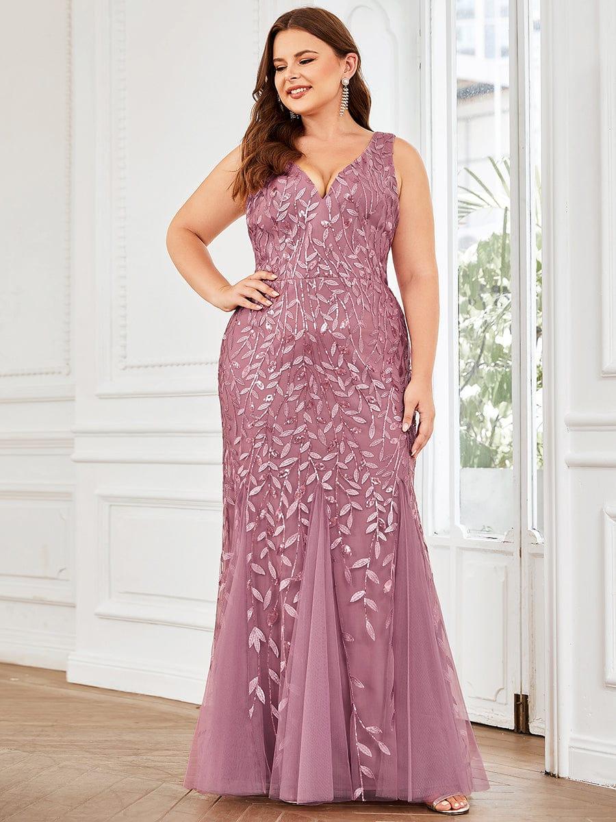 Women's Double V-Neck Fishtail Seuqin Wedding Guest Dress #color_Purple Orchid
