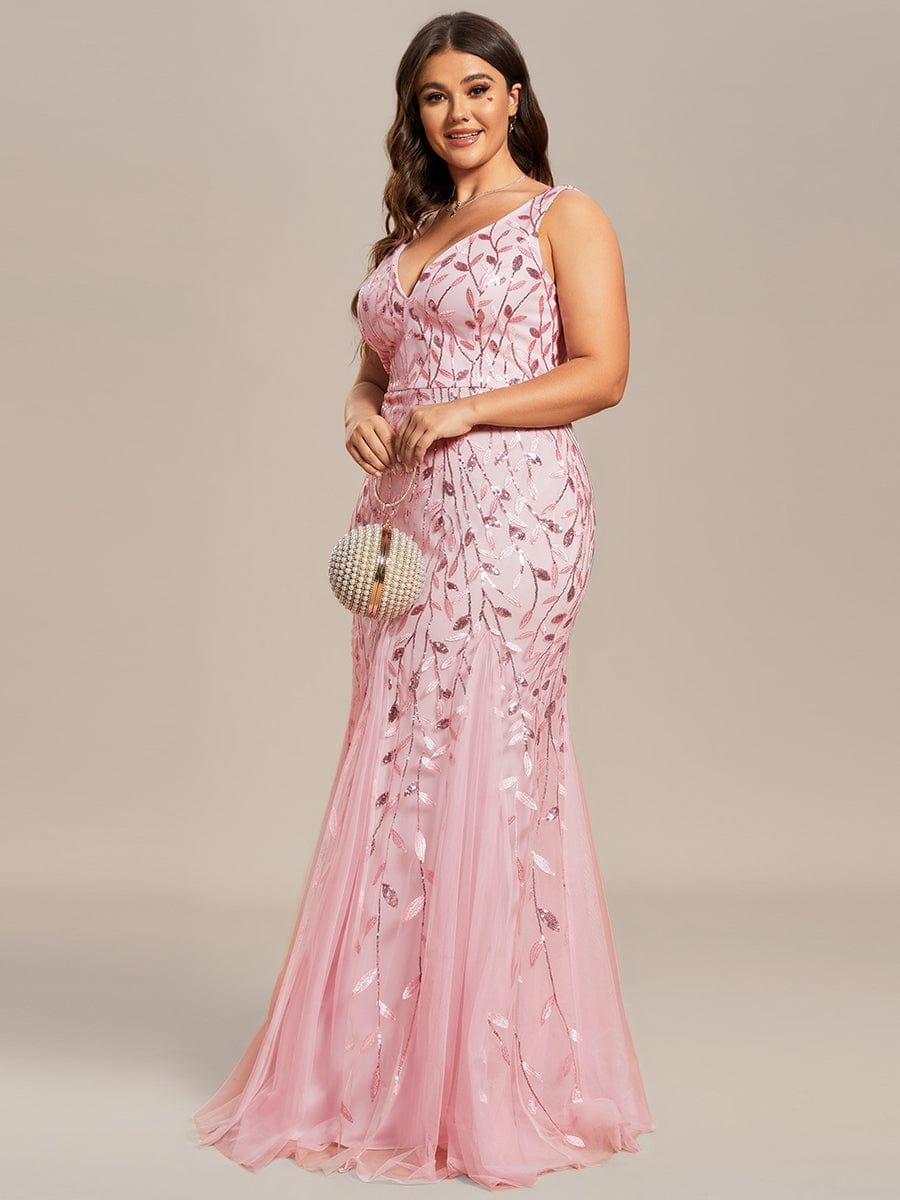 Women's Double V-Neck Fishtail Seuqin Wedding Guest Dress #color_Pink