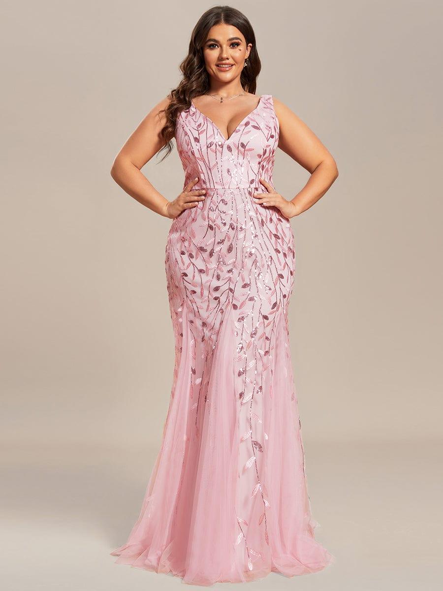 Women's Double V-Neck Fishtail Seuqin Wedding Guest Dress #color_Pink