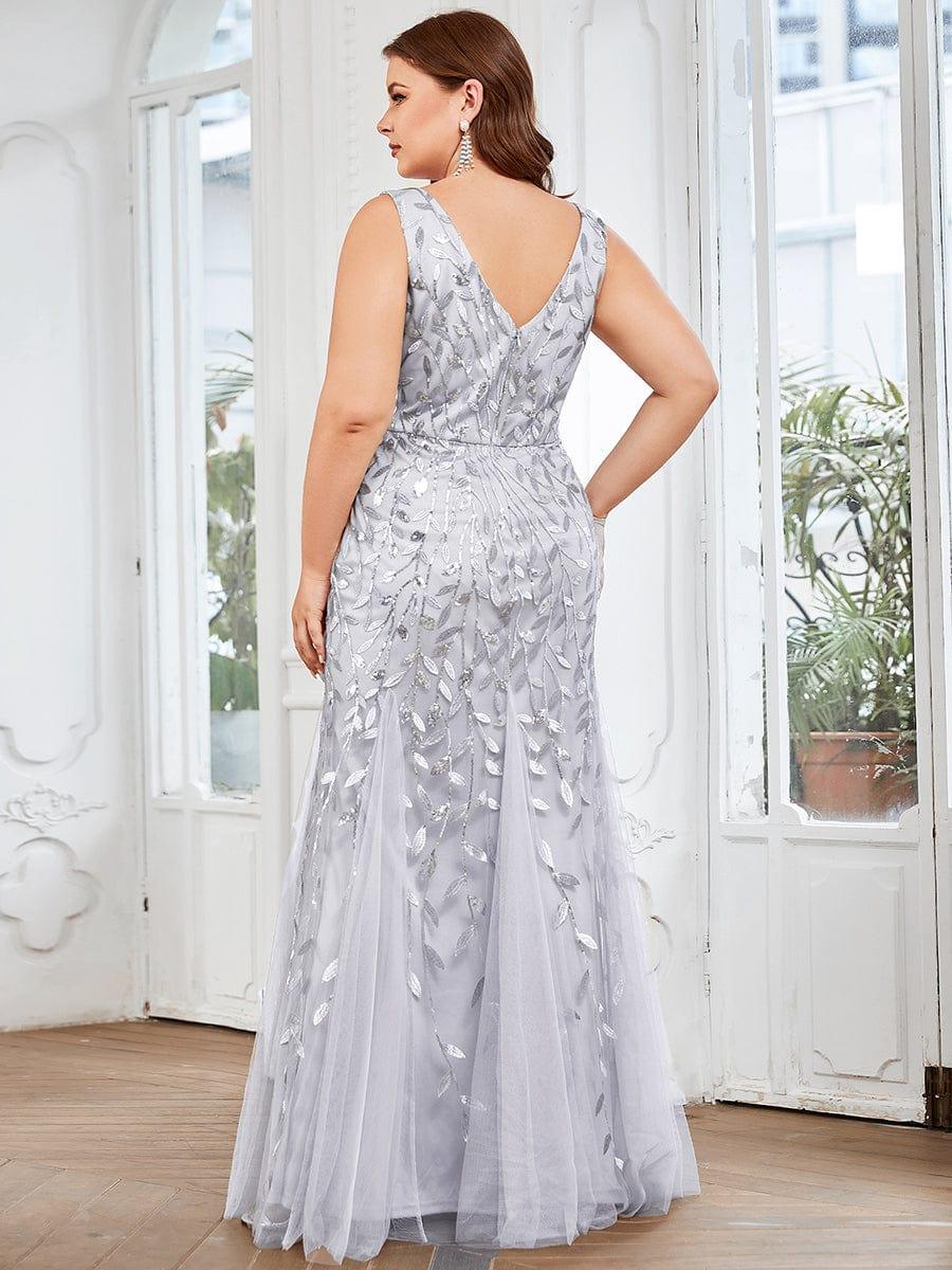 Women's Double V-Neck Fishtail Seuqin Wedding Guest Dress #color_Silver