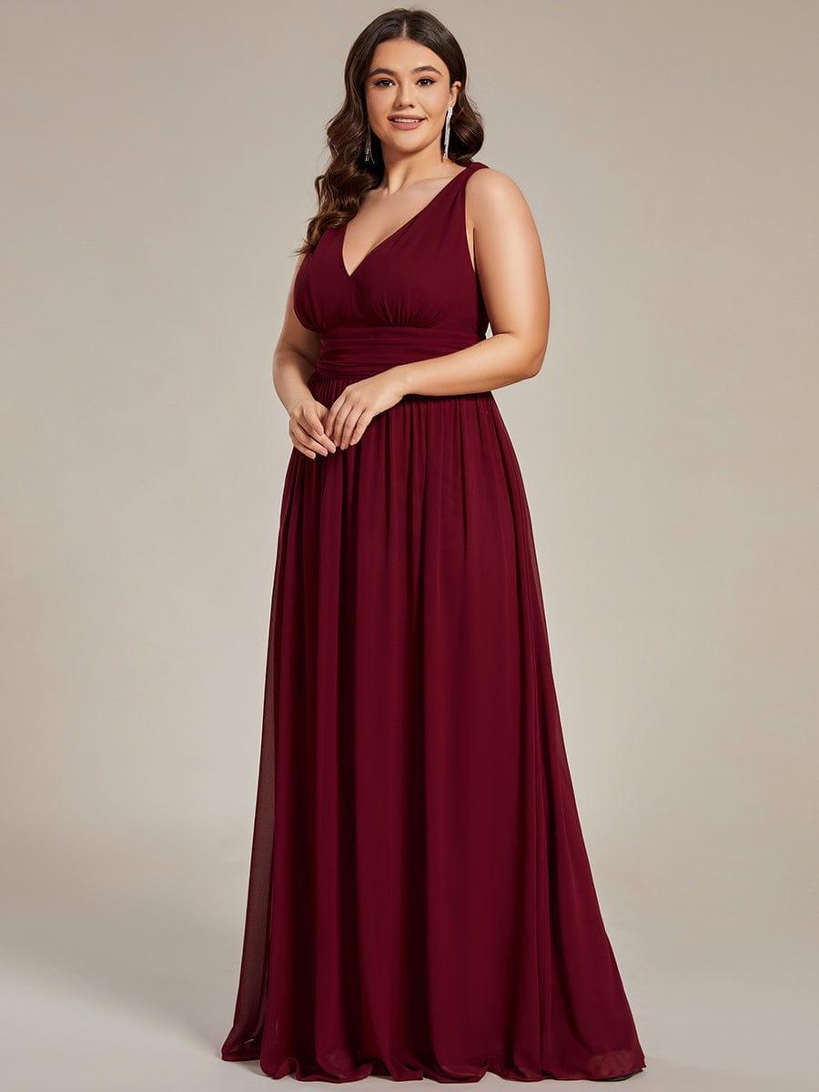 V Neck Sleeveless Pleated Chiffon Evening Dress #color_Burgundy