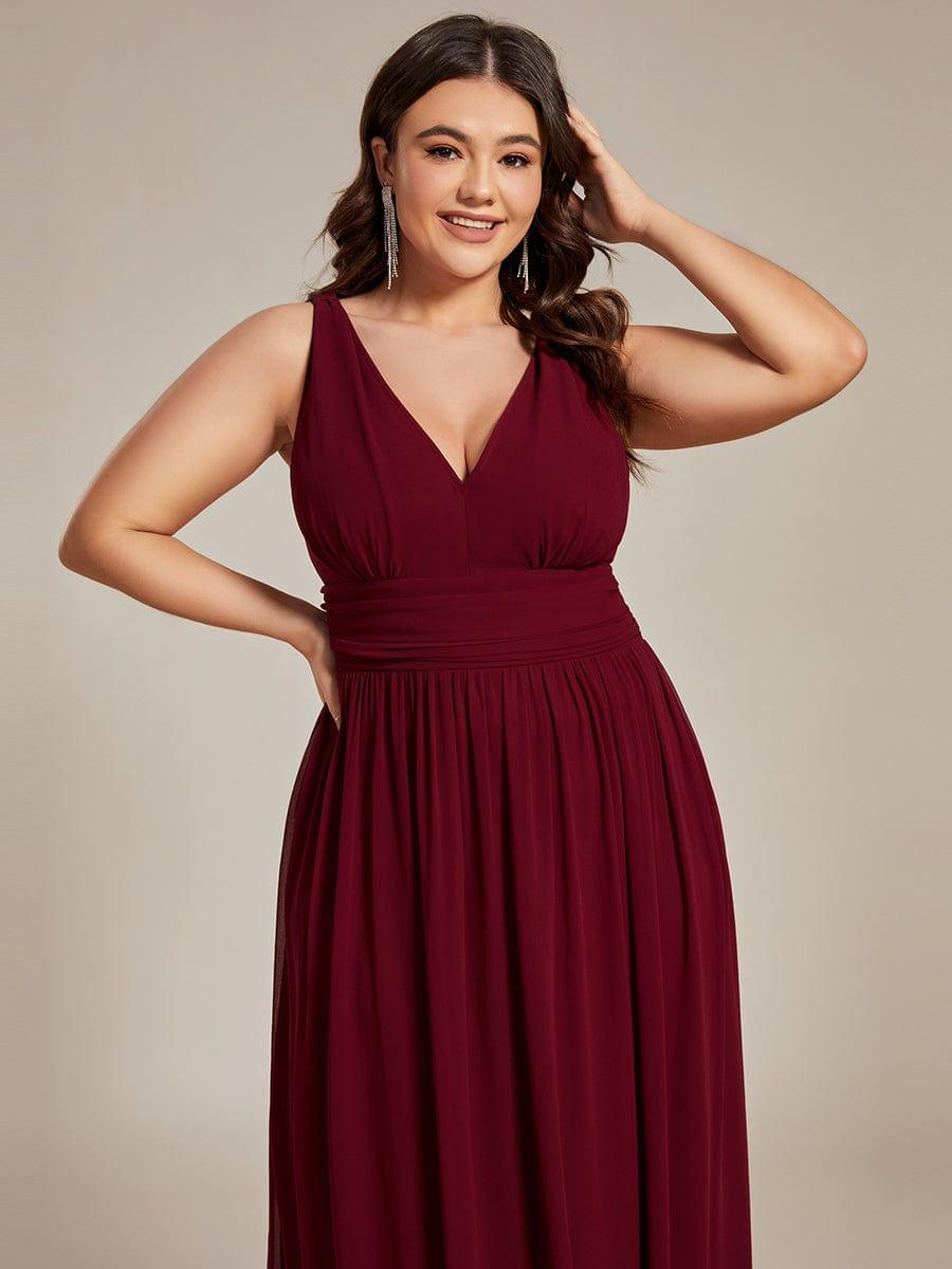 V Neck Sleeveless Pleated Chiffon Evening Dress #color_Burgundy