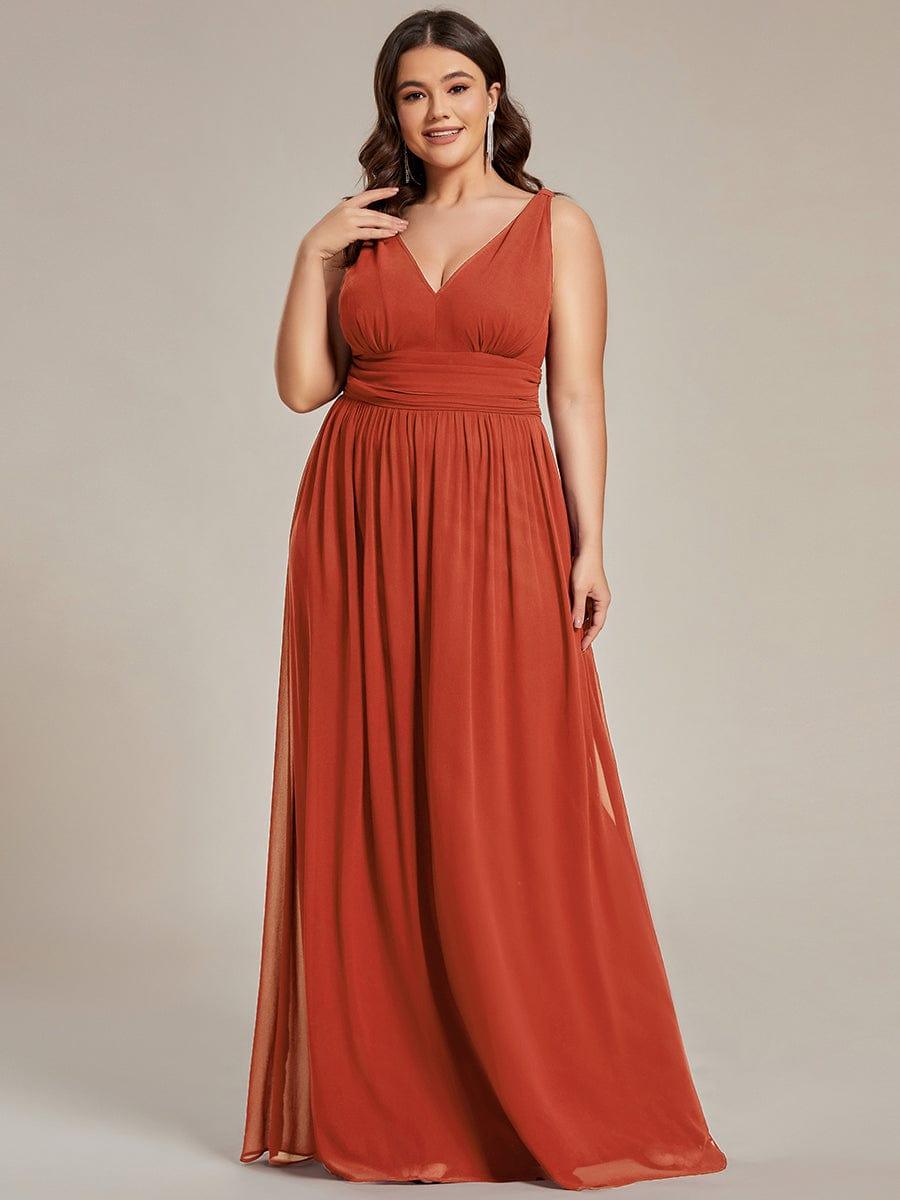 V Neck Sleeveless Pleated Chiffon Evening Dress #color_Burnt Orange