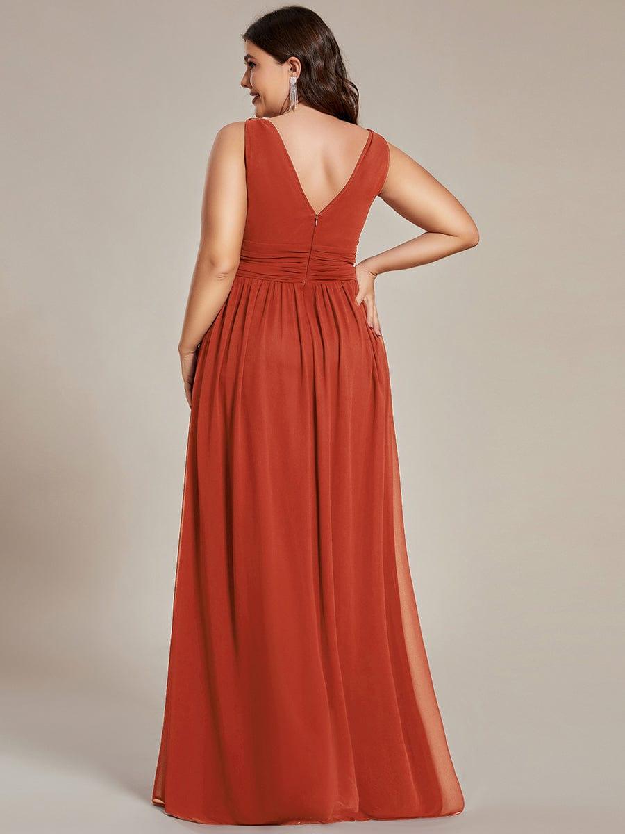 V Neck Sleeveless Pleated Chiffon Evening Dress #color_Burnt Orange