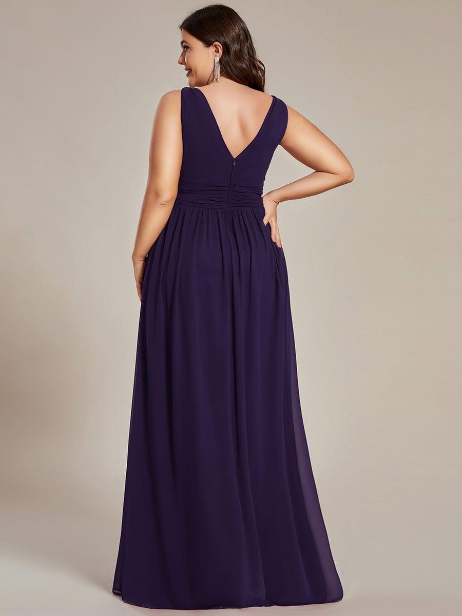 V Neck Sleeveless Pleated Chiffon Evening Dress #color_Dark Purple