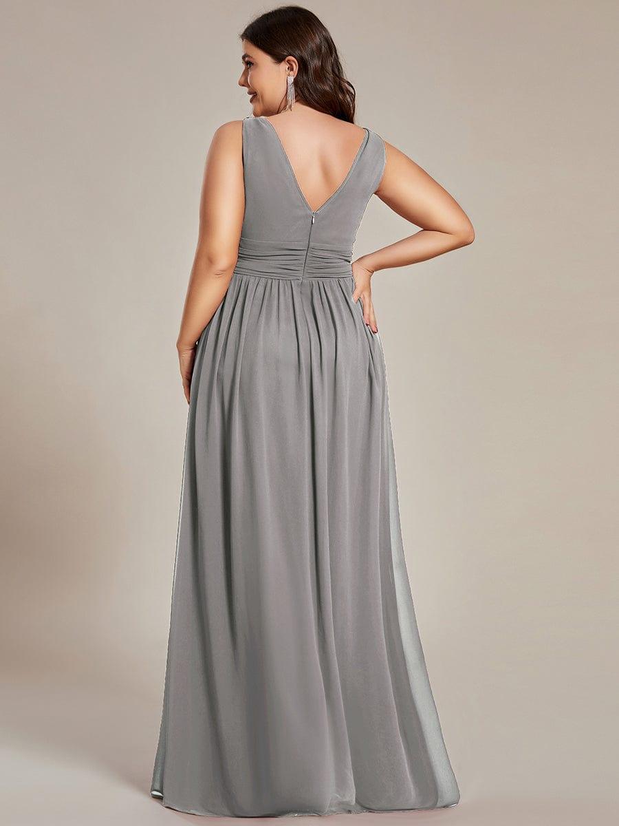 V Neck Sleeveless Pleated Chiffon Evening Dress #color_Grey
