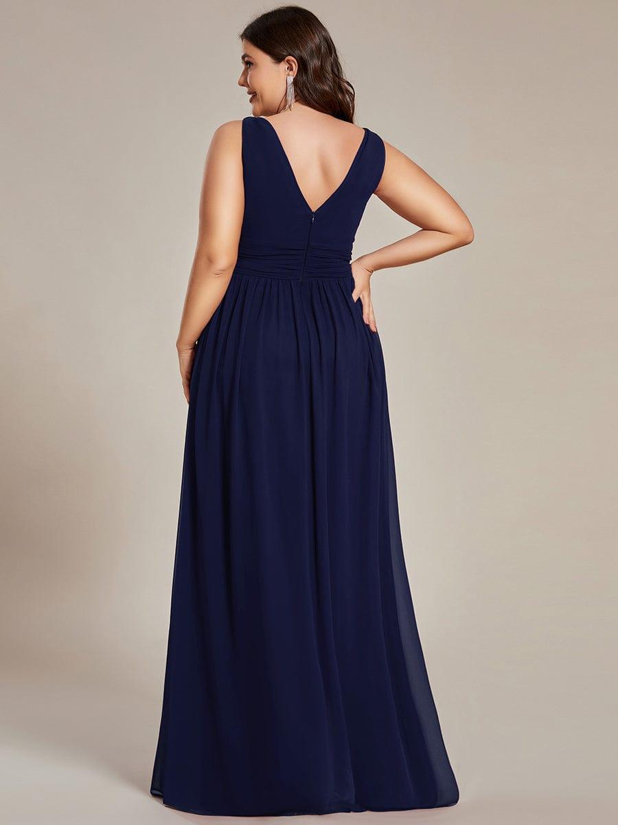 V Neck Sleeveless Pleated Chiffon Evening Dress #color_Navy Blue
