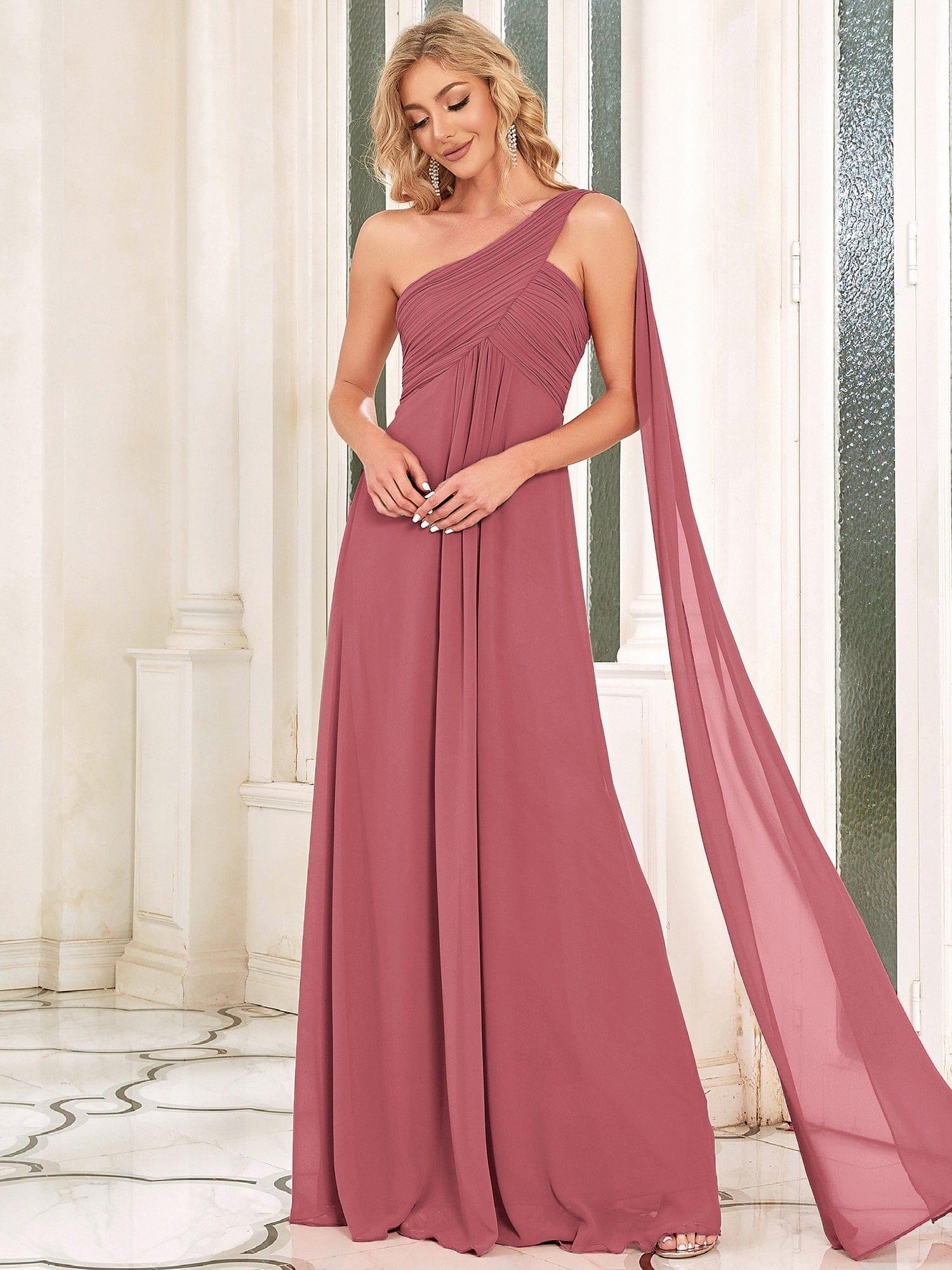 Custom Size Long Chiffon One Shoulder Evening Dresses #color_Cameo Brown