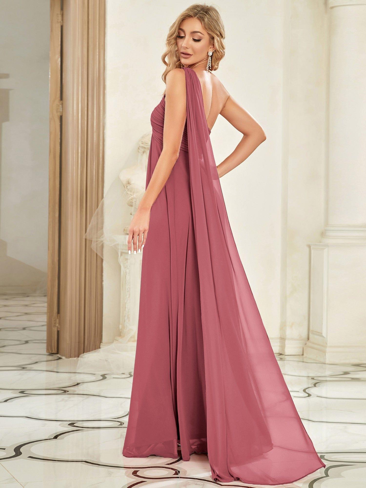 Custom Size Long Chiffon One Shoulder Evening Dresses #color_Cameo Brown