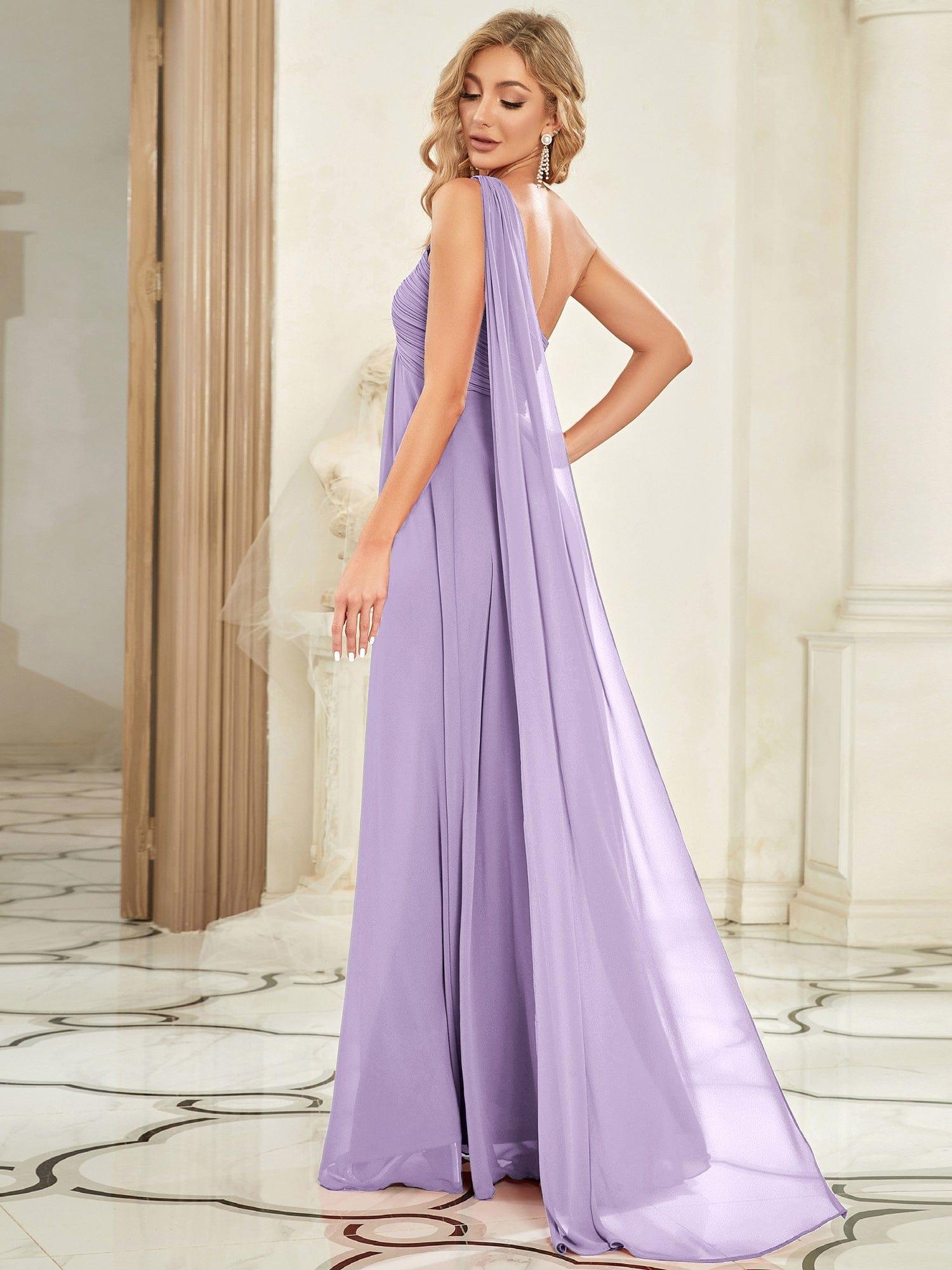 Custom Size Long Chiffon One Shoulder Evening Dresses #color_Lavender