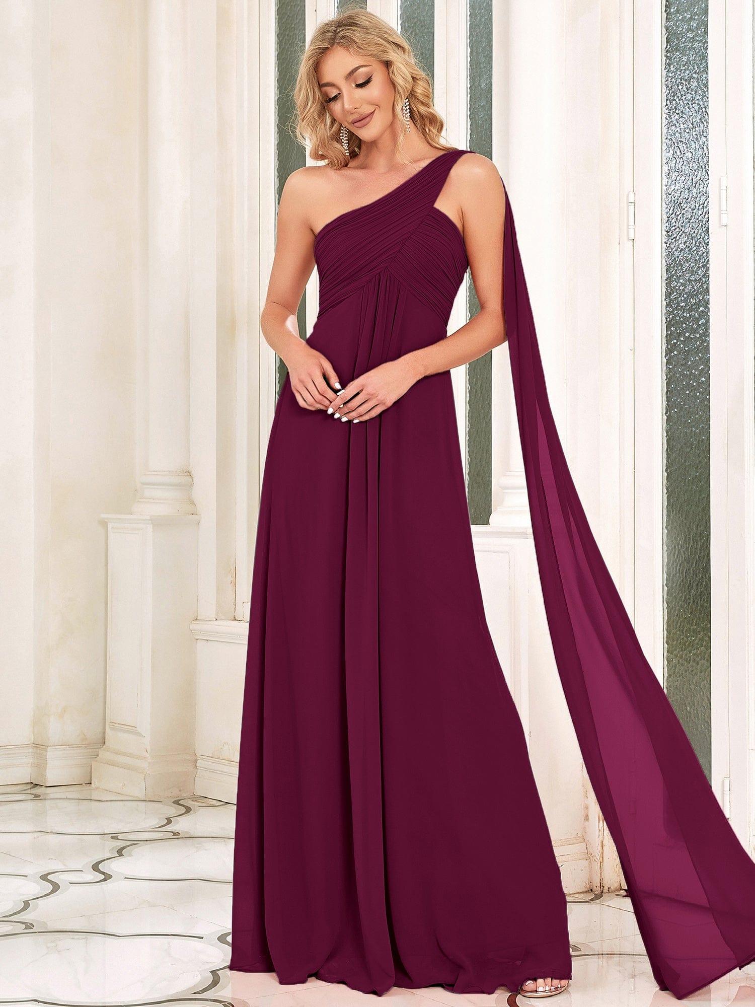 Custom Size Long Chiffon One Shoulder Evening Dresses #color_Mulberry