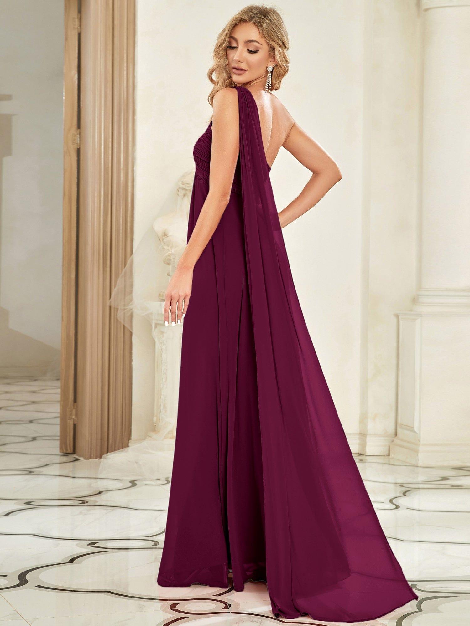 Custom Size Long Chiffon One Shoulder Evening Dresses #color_Mulberry