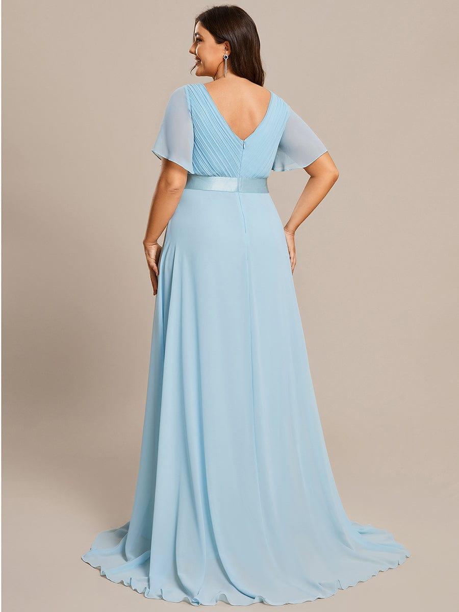 Long Empire Waist Bridesmaid Dress with Short Flutter Sleeves #color_Sky Blue