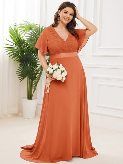 High Waist Short Sleeves Bridesmaid Dress #color_Brandied Melon
