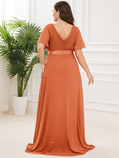 High Waist Short Sleeves Bridesmaid Dress #color_Brandied Melon
