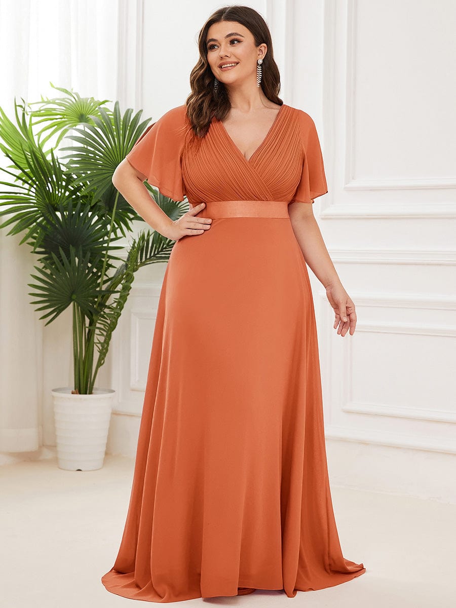 High Waist Short Sleeves Bridesmaid Dress #color_Brandied Melon