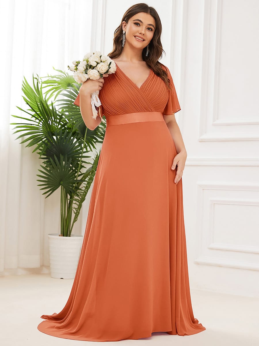 High Waist Short Sleeves Bridesmaid Dress #color_Brandied Melon